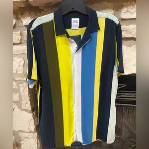 Zara Man Stripe Shirt Medium Relaxed Fit